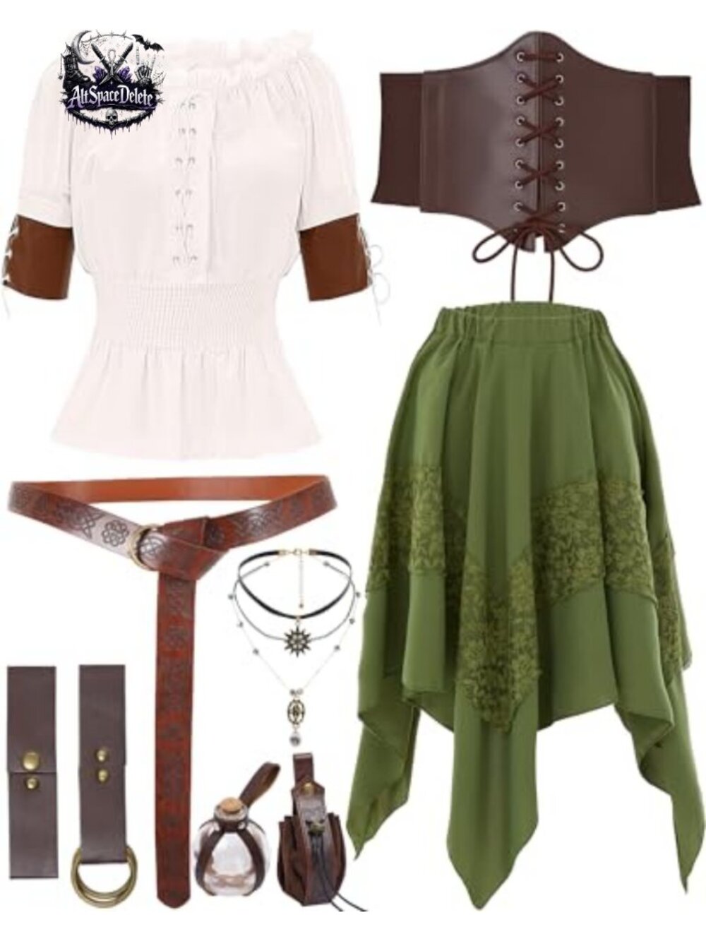 9-Piece Renaissance Pirate Costume Set Faux Leather Corset Belt Cosplay